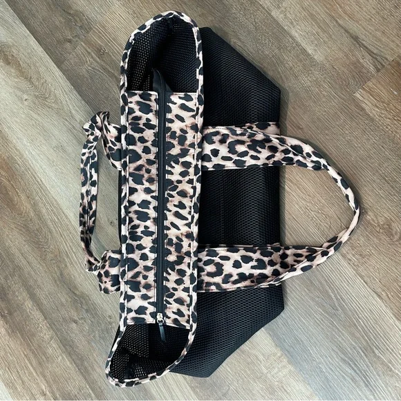 Victoria's Secret Black Mesh Beach Tote with Leopard Straps - Picture 3 of 3